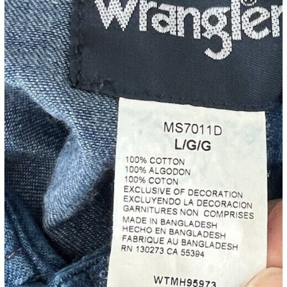 Vintage Wrangler Shirt Mens Large Blue Denim Pearl Snap Western Cowboy - Picture 5 of 5